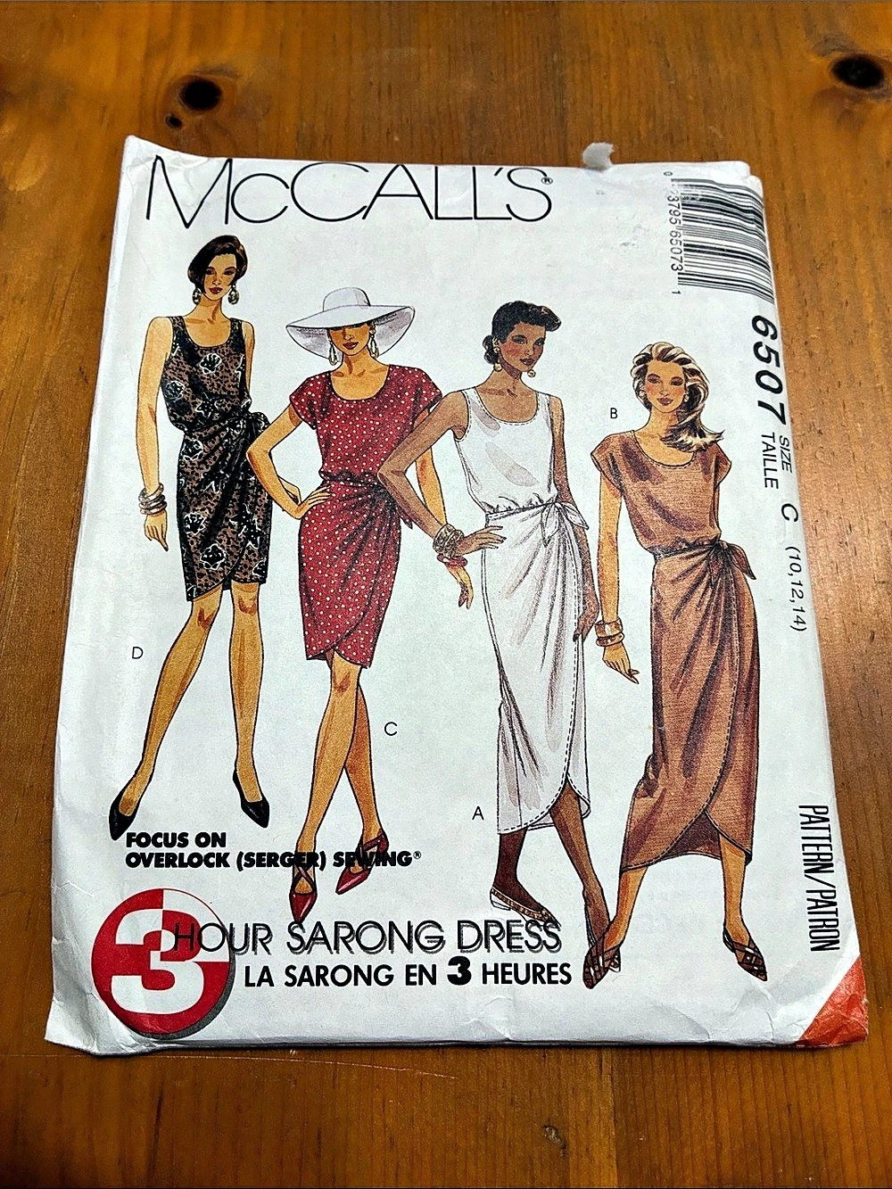 McCall's 3 Hour Sarong Dress Sewing Pattern 6507 Sizes 10, 12, 14